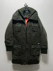 アディダス カーキ色 ロング ダウン アウター 085 ヴィンテージ ジャパン