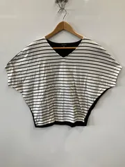 d827⚫︎INDIVI⚫︎ボーダー⚫︎Tシャツ⚫︎ドルマンスリーブ⚫︎Ｖネック⚫︎レディース⚫︎size 38⚫︎白×黒