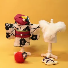 ハンドメイドドール服　着物　振袖セット　ベージュ　大正ロマン　お姉さんサイズ　成人式　お正月　浴衣　晴れ着