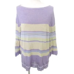 23区 オンワード樫山 美品 ニット 長袖 ボーダー ボートネック 薄手 46 約XXLサイズ 紫 パープル ■YHS7