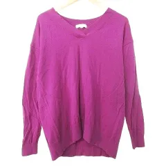 プラステ PLST ウール ニット カットソー 長袖 Vネック トップス M パープル ■YHS12