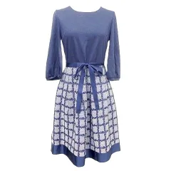 ギャラリービスコンティ GALLERY VISCONTI 美品 ドッキング ワンピース ひざ丈 フレア 七分袖 2 M相当 紺 ネイビー ■YHS12 A1209