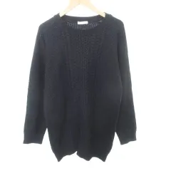 エル ELLE ニット セーター 長袖 無地 クルーネック 薄手 40 M～Lサイズ 紺 ネイビー