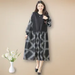 【新入荷】【新品】【送料込】ニットドッキング幾何学模様ワンピース(L~LL)