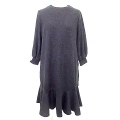 アーバンリサーチ URBAN RESEARCH F by ROSSO タグ付き 裾フレア ワンピース ひざ丈 長袖 リブ 38 M相当 チャコールグレー A1028