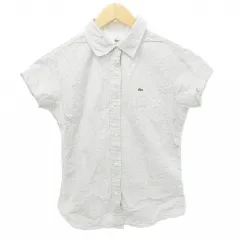 ラコステ LACOSTE シャツ 半袖 チェック ワンポイント ロゴ 薄手 42 Lサイズ グレー ■YHS9