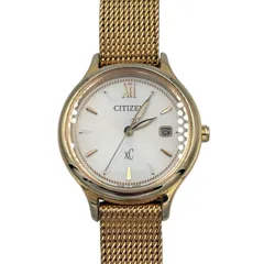 ■ CITIZEN XC クロスシー エコドライブ ソーラー 腕時計 レディース ゴールド メッシュベルト デイト付き 稼働品