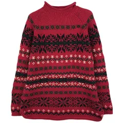 古着 エディーバウアー Eddie Bauer 総柄 スノー柄 雪柄 ロールネック ノルディックセーター レディースL相当/eaa603479