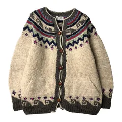 古着 総柄 ノルディック ウールニットカーディガン エクアドルニットカーディガン レディースL相当/eaa604177