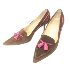 コールハーン COLE HAAN 美品 スエード ヒール パンプス タッセル イタリア製 6B 茶 ブラウン ■YHS7