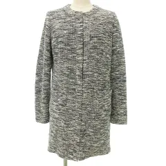 シップス SHIPS ツイード ノーカラー コート ジャケット 38 紺 ネイビー  ■YHS10