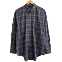 nautica ノーティカ ボタンダウンシャツ コットンシャツ チェック柄 ポケット付き 長袖シャツ ワンポイントロゴ 刺繍 青×紺×黄色 L/Gサイズ No.L983