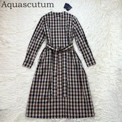 タグ付き未使用 Aquascutum アクアスキュータム ビッグクラブチェックドレス サイズ8 日本製 シャツワンピース Aライン ベルト マルチカラー（ブラウン×ネイビー×ベージュ） 春夏 レディース