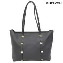 超美品 フェラガモ Salvatore Ferragamo 現行ロゴ GU-21 H605 ガンチーニ金具 レザー ファスナー開閉 ショルダー トートバッグ 黒 レディース