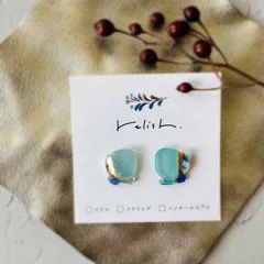 【再販】シーグラス シー陶器 天然石 金継ぎ ピアス イヤリング ノンホールピアス ブルー 青 ホワイト 白 水色 ライトブルー ゴールド 金 和 レアカラー ガラス 陶器 上品 アパタイト ギフト