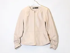 【216354】ZARA ザラ  レザー　ブルゾン　ジップアップ ジャケット  M アイボリー