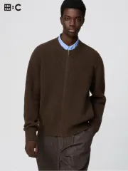 S UNIQLO U クルーネック フルジップ カーディガン DARK BROWN