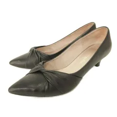 銀座かねまつ GINZA Kanematsu レザー パンプス ローヒール 23cm 黒 ブラック ■YHS7