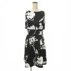 ローレンラルフローレン LAUREN RALPH LAUREN 美品 総柄 ノースリーブ ワンピース 国内正規 2 Mサイズ 黒 ブラック