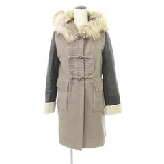 エルマノシェルビーノ ERMANNO SCERVINO 美品 カシミヤ混 レザー袖 ダッフルコート アウター ファーフード 14 茶 ブラウン 黒 ブラック IBO51