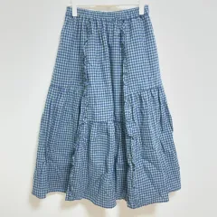 【216272】Samansa Mos2 サマンサ モスモス  ギンガムチェック　綿麻縦フリル　フレアスカート ブルー系  ・
