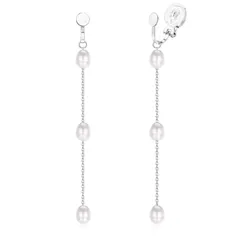 【在庫セール】JeryWe 14Kゴールドは、女性の女の子のための真珠のイヤリングクリップをメッキ ロングダングルパールドロップピアス 非ピアス真珠イヤークリップジュエリー