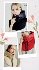 【男女兼用ネックウォーマー】フリーサイズ　ユニセックス　 ブラック/朱赤/ ベージュ 　ダウン風フード　ハイネック　バラクラバ　　中綿　フードウォーマー　防風防寒対策帽子　災害時避難用フード　新品