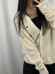 LACOSTE ラコステ アイボリー ウール Vネック カーディガン