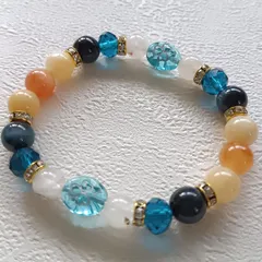 トワイライト パワーストーン ブレスレット 天然石 クラシカル レトロ アクセサリー ガーデンクウォーツ マリンブルータイガーアイ アラゴナイト オレンジカルサイト