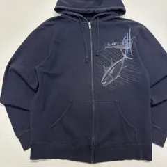 Guy Harvey ガイハーヴェイ ジップアップ スウェット パーカー 紺 ネイビー マグロ 魚 アート 釣り フィッシング アウトドア 古着 メンズ レディース ユニセックス オーバーサイズ 裏起毛 トップス 羽織り【3105ST】