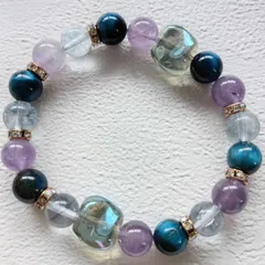 夜明けの虹 パワーストーン ブレスレット 天然石 クラシカル レトロ アクセサリー ラベンダーアメジスト ブルータイガーアイ クラック水晶