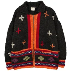 古着 80年代 総柄 HAND MADE ハンドメイド カウチンセーター エクアドルニットジップセーター レディースXL相当 ヴィンテージ/eaa603475