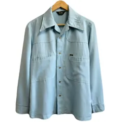 USA製 Lee リー ビンテージシャツ ウエスタンシャツ風 オープンカラー 開襟シャツ 長袖シャツ スナップボタン 水色 ライトブルー 青 Mサイズ No.M001