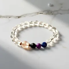 天然石ブレスレット【ルチルクォーツ＆モリオン＆チャロアイト＆ラピスラズリ＆水晶＆ヘマタイト】