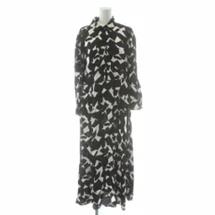 ザラ ZARA シャツワンピース M 黒 ブラック 抽象柄 シャツカラー 長袖 /PP ■GY58
