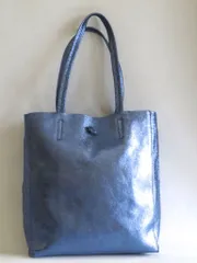 【223622】 BORSE IN PELLE ボルサインペレ イタリア製 レザー トートバッグ　ラメ メタリック　本革 ブルー