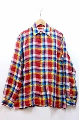 【223557】ORIAN オリアン  リネン 麻100％ チェック柄 長袖シャツ メンズ  M マルチカラー