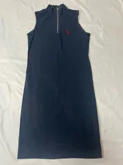 【223746】POLO RALPH LAUREN ラルフローレン  ノースリーブチュニック　ワンピース　胸元ロゴ　フロントファスナー　コットン95％　M  ・ ネイビー