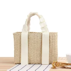 【新品?未使用】かごバッグ フリルハンドル レディース バッグ 巾着袋付き カゴバッグ トート 手提げ 春 夏 女性 デート 旅行 海水浴 浴衣 