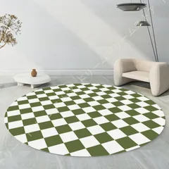 【新品?未使用】ラグ 円形 北欧 洗える ラウンドマット フロアマット 格子柄 チェック柄 チェッカーボード柄 ブラック センターラグ チェア