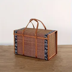 【新品・未使用】女性用手織り竹わらバッグ1個、女性用ハンドバッグ、純粋なエコロジー手織り、女性のショッピング、ピクニック用に最適