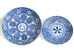 【223336】 美濃焼　染付 銅版 転写　（中皿×10枚/小皿×5枚）　15枚セット　銅版転写皿 ブルー