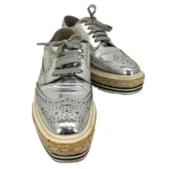 プラダ PRADA シルバー メタリック ウイングチップ シューズ レディース  35 1/2