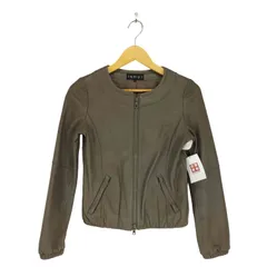 インディヴィ INDIVI lamb leather ラムレザー ノーカラーレザージャケット レディース  36のサムネイル