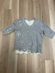 【225503】Acne アクネ  5分袖ダメージスウェット　ダメージ加工　デザイン　プルオーバー　S  ・ グレー