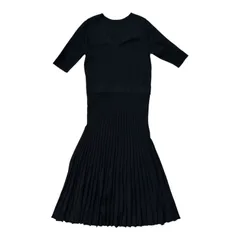 ZK33 Demi-Luxe BEAMS デミルクスビームス ニットワンピース プリーツ切替 Vネック ブラック レディース 36サイズ