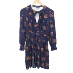 マックス&コー MAX&CO. ワンピース  マルチカラー 紺 ネイビー 花柄 スリットネック 長袖 ひざ丈 /HO49 ■GY58