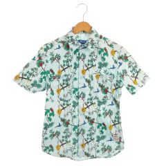 アディダスオリジナルス adidas originals 半袖シャツ XS 水色 ライトブルー ボタニカル柄 花柄 鳥柄 レギュラーカラー /MN18 ■GY58