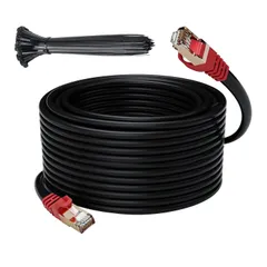CAT7 Lanケーブル 30M イーサネットケーブル 10Gbps/600MHz高速 SSTP 3重シールド インターネット線 長い 耐候性/抗UV/防水/難燃/直接埋葬/PoE対応 監視カメラ/テレビ/ゲーム機に対応 屋外用 ブラック