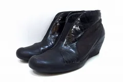 【225350】CAMPER カンペール  ウェッジソール ショートブーツ ブーティ 異素材レザー ブラック